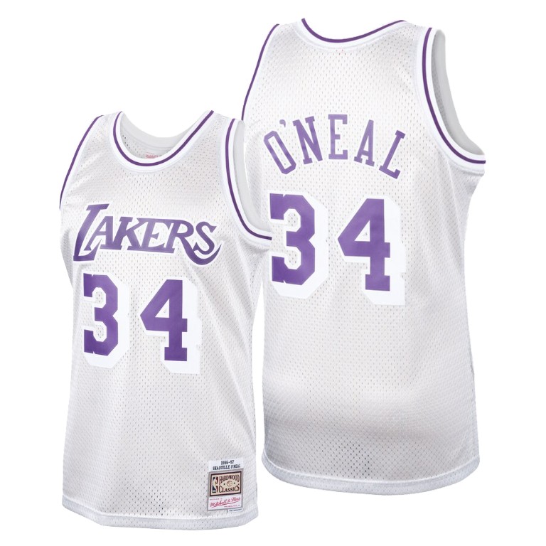 Men's Los Angeles Lakers Shaquille O'Neal #34 NBA Hardwood Classics Platinum Limited Platinum Basketball Jersey SKL8683VF